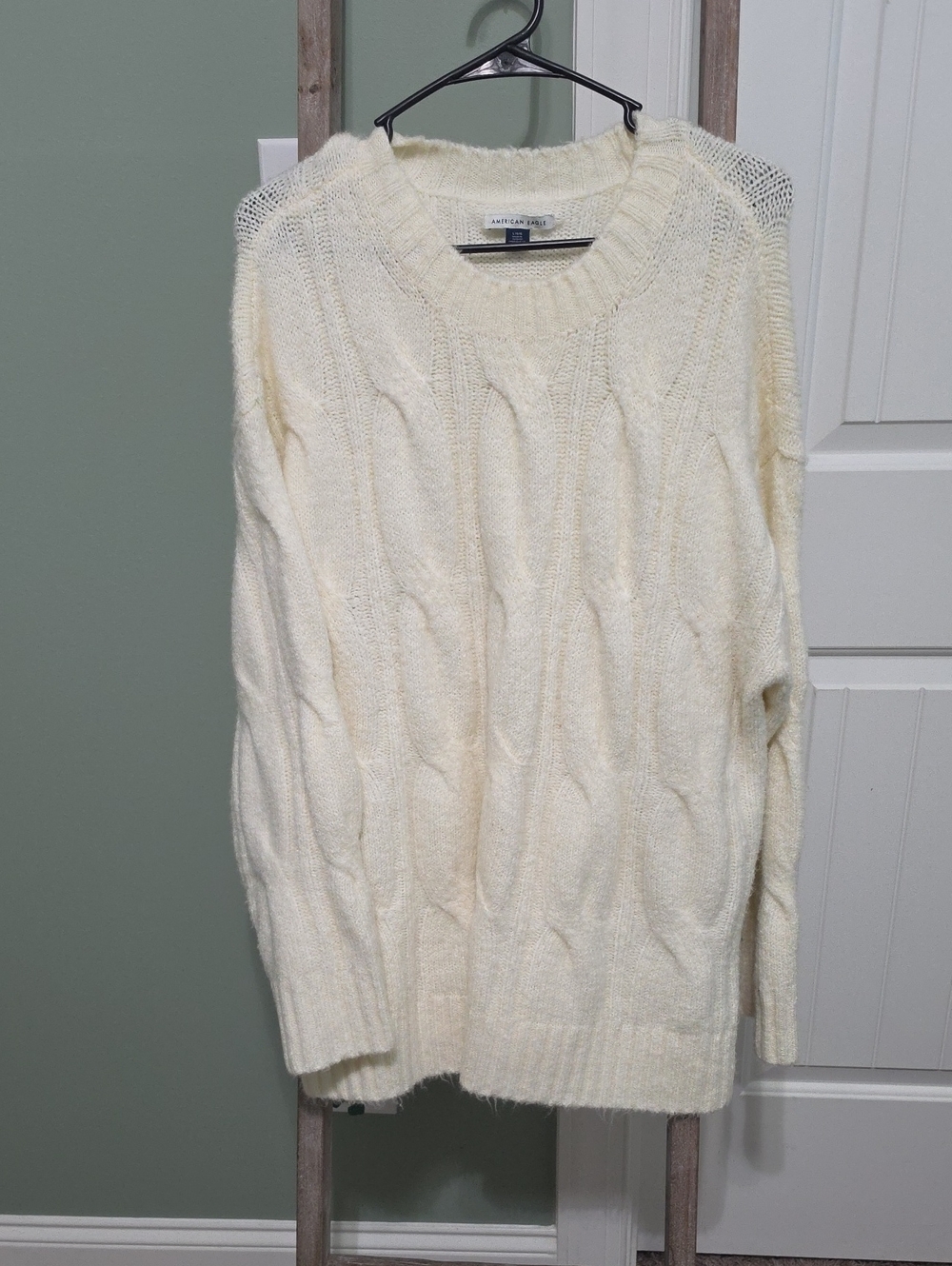 American Eagle Cream Cable Knit Scoop Neck Sweater